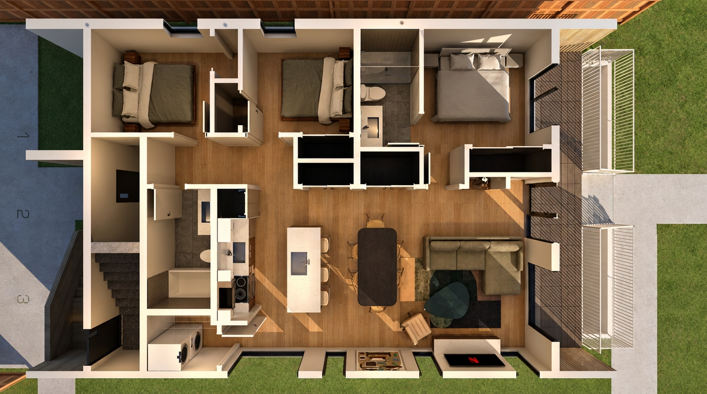 3D floor-plan view of a Weatherdon suite from above